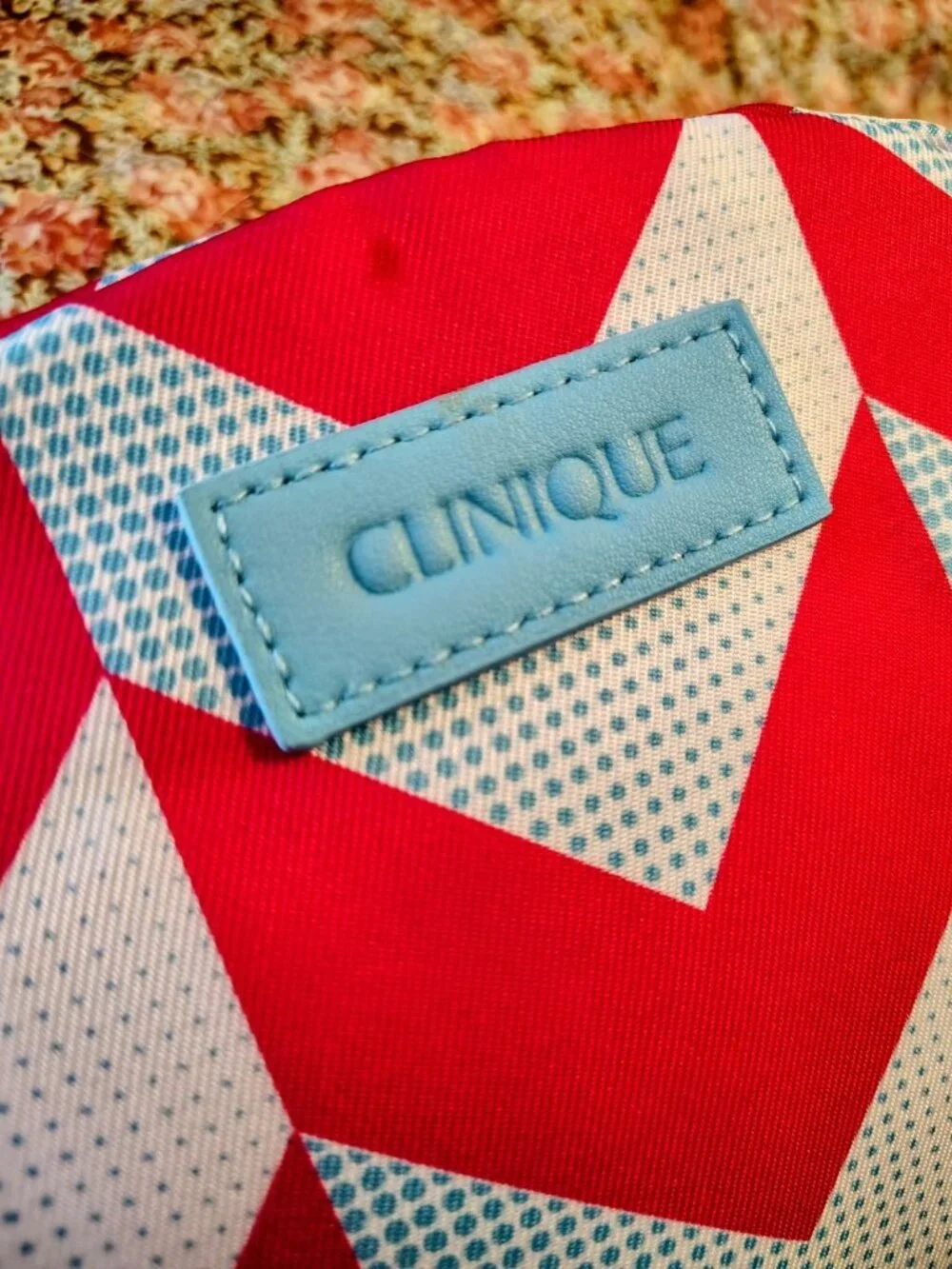 NWT Clinique Make Up Bag Cosmetics Pink & Blue Chevron